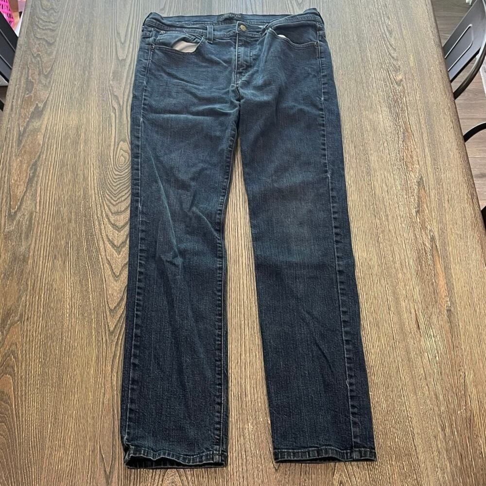 Twenty One Mens Staright Jeans Mid Rise Denim Cotton Blend Dark Wash Blue Sz 34